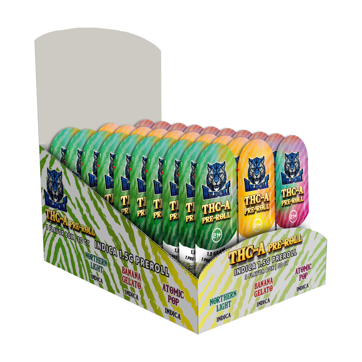 WILDCAT THC-A 1.5GM PREROLL | 3 FLAVORS IN BOX | 10CT PER FLAVOR