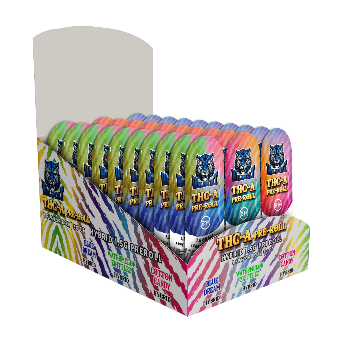 WILDCAT THC-A 1.5GM PREROLL | 3 FLAVORS IN BOX | 10CT PER FLAVOR