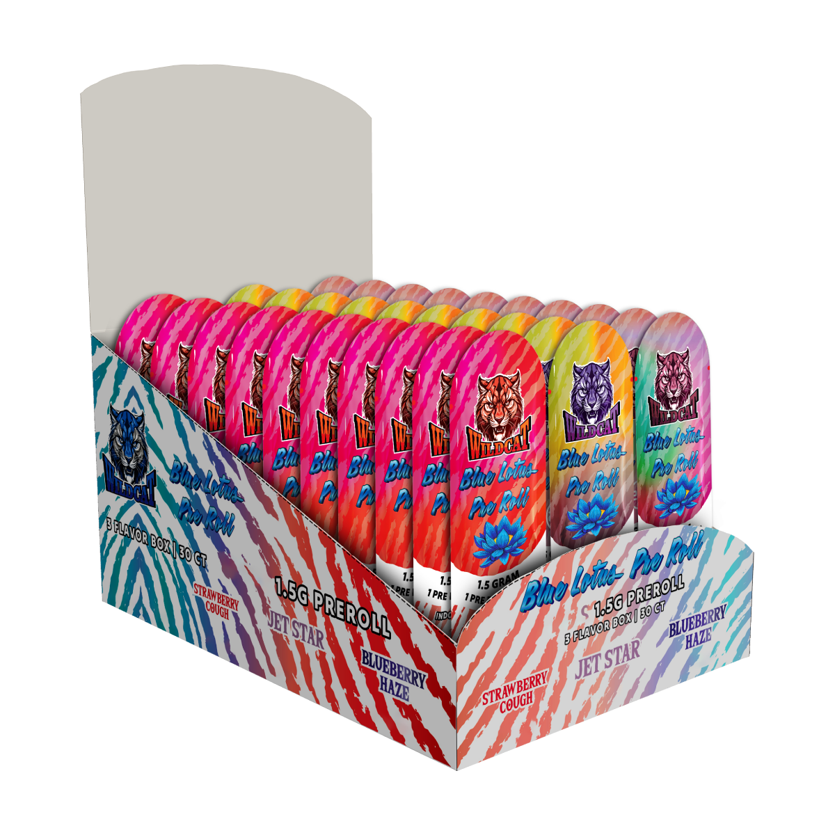 WILDCAT BLUE LOTUS  1.5GM PREROLL | 3 FLAVORS IN BOX |