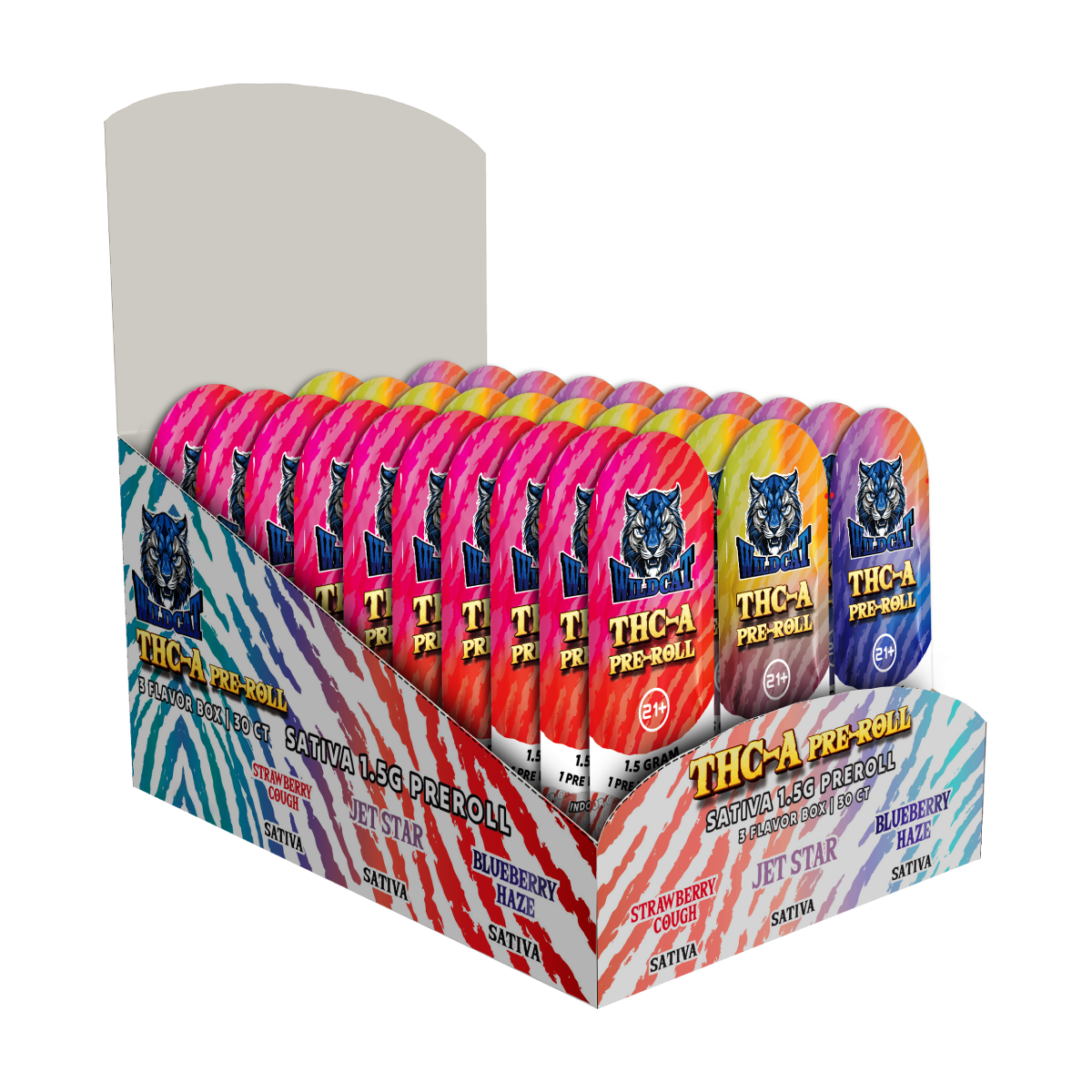 WILDCAT THC-A 1.5GM PREROLL | 3 FLAVORS IN BOX | 10CT PER FLAVOR